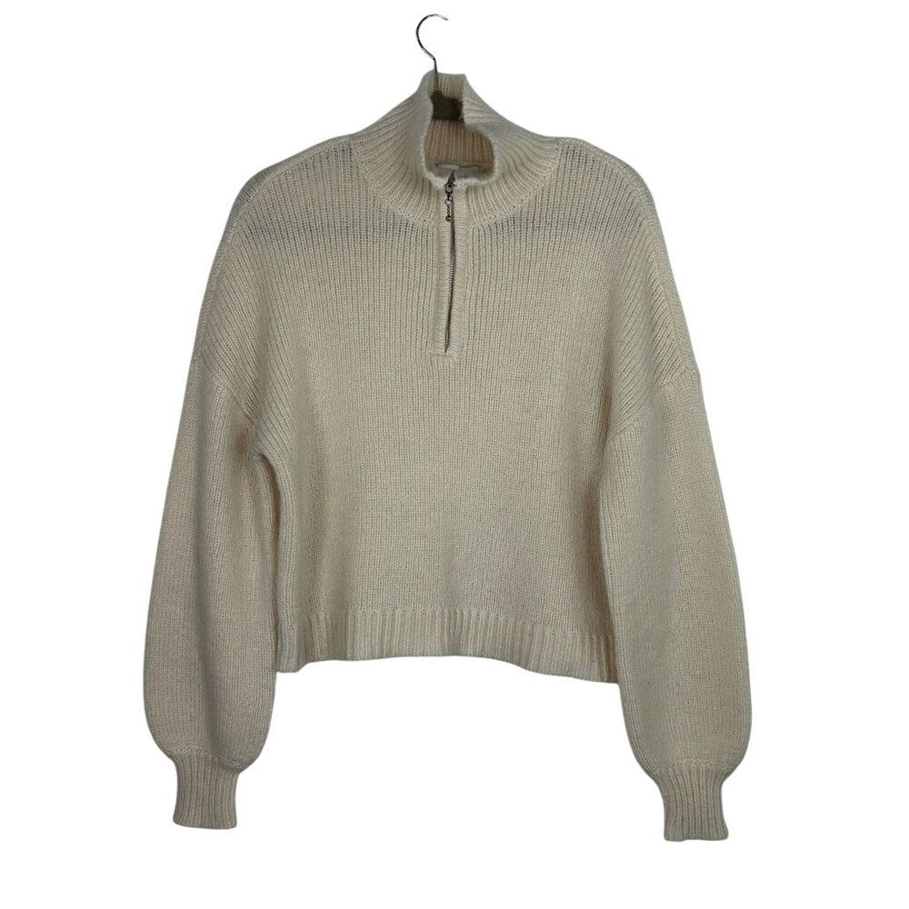 L'Academie Revolve Women's Cream Half-Zip Ribbed Sweater S Wool & Alpaca Blend - Picture 2 of 12